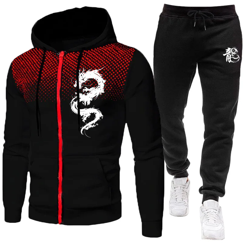 Męski Zestaw z Nadrukiem Smoka – Winter Clothing Hoodie recenzja i cena